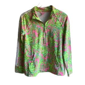 Lilly Pulitzer UPF 50+ Skipper Popover Size S Floral Printed 1/2 Zip Top Crochet